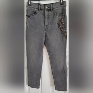 Express Slim Super High Rise Women Gray Denim Stretch Embellished Jeans Size 4R